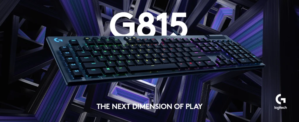 Image of the Logitech G815 LIGHTSYNC, a sleek and slim gaming keyboard with low-profile GL mechanical switches and fully customizable per-key RGB lighting.