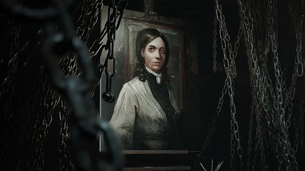 Screenshot from the game Layers of Fear (2023), showcasing intense and atmospheric gameplay with haunting visuals and psychological horror elements